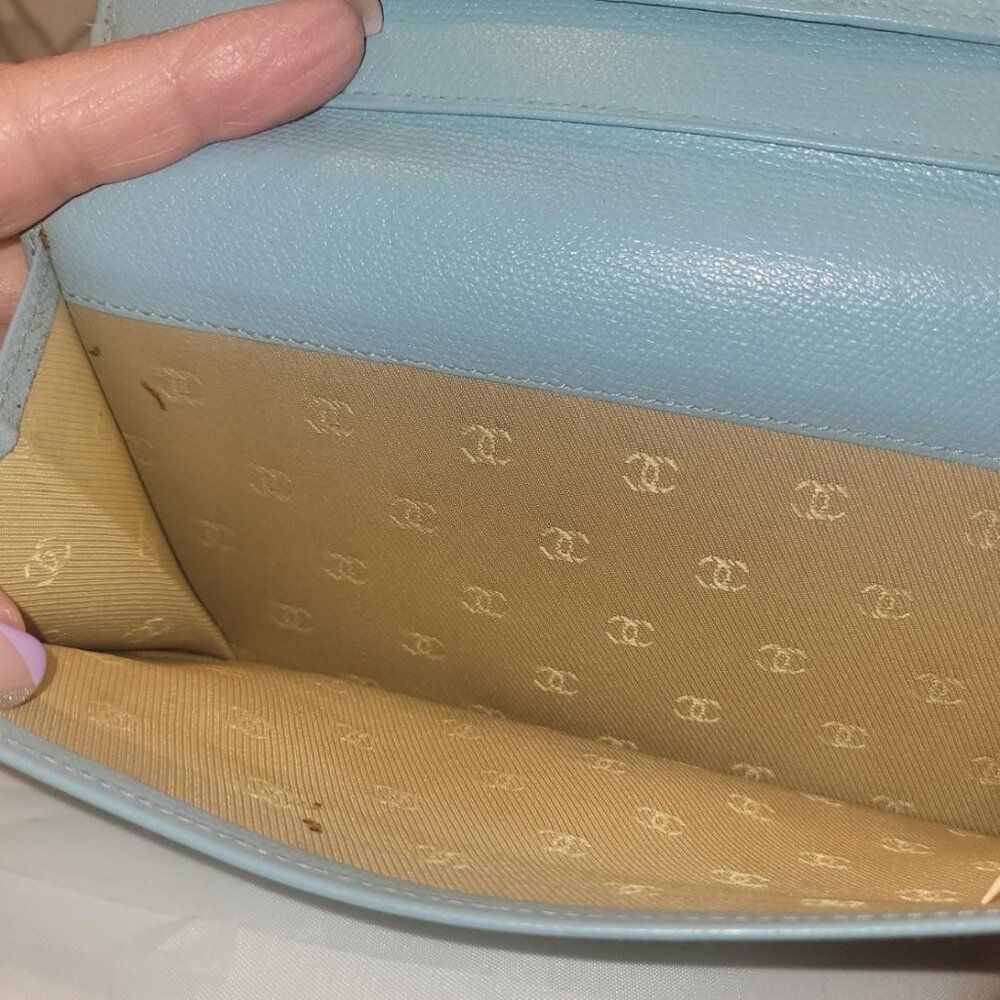 Chanel "Authentic" Blue Leather Coco Button Long … - image 15